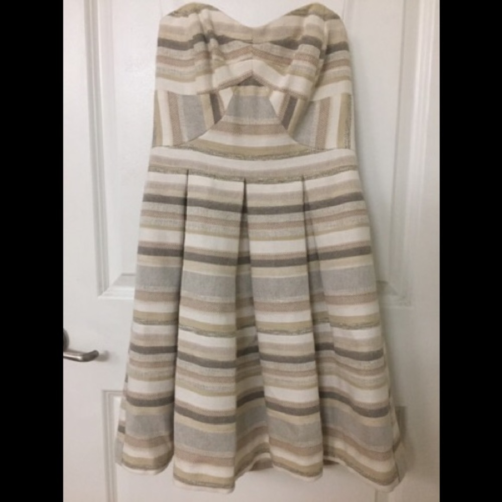 GUESS Striped Strapless Structured Dress Small S